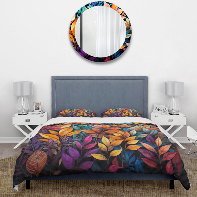 Feuillage multicolore vibrant - ensemble de housse de couette Abstract Botanicals - microfibre de polyester