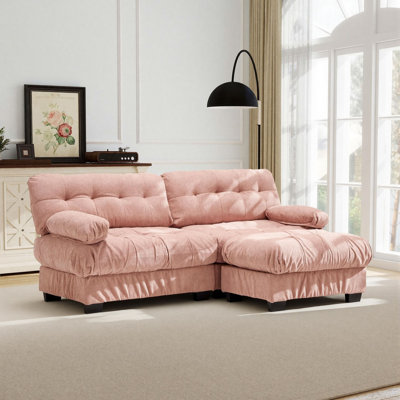 88" Modern Loveseat Sofa With Ottoman Flannel Deep Seat 2-seater Couch With Pleated Design For Living Room, Bedroom, Office Apartment