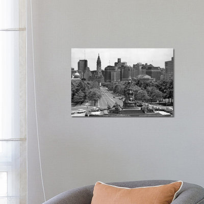 1950s Benjamin Franklin Parkway Looking Southwest Form Art Museum Past Eakins To Logan Circle To City Hall Philadelphia Pa USA - Wrapped Canvas Print