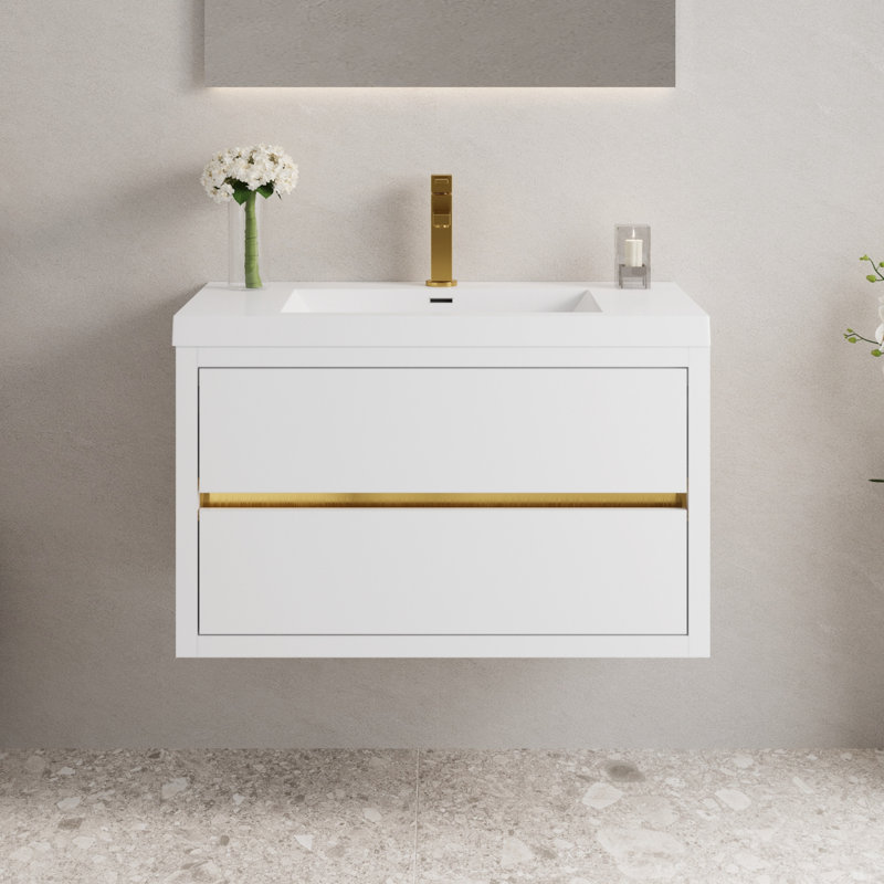Lavabo pour salle de bain, conception flottante, comptoir, meuble-lavabo blanc brillant de 36 po, espace de rangement généreux, matériaux,