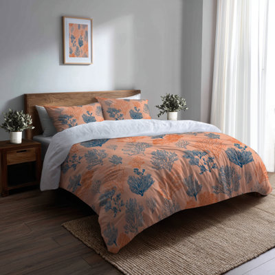 Coastal 6 Pcs Comforter Set - Abstract Coral Beach Pattern With Shams And Throw Pillows