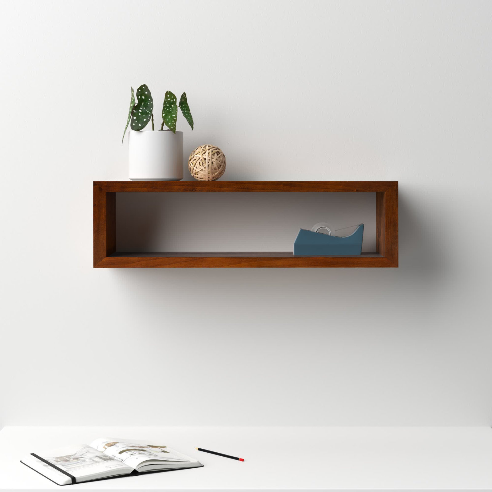 Robin Rectangle Solid Wood Floating Shelf , 8" H x 30" W x 8" D, Walnut Brown