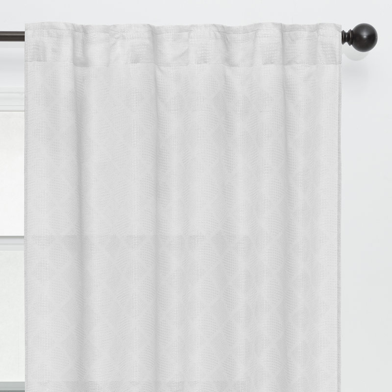 Latitude Run® 2-Panel Diamond Textured Semi Sheer Curtains 3-In-1 Back Tab, Rod Pocket, Ring Tab, 52" W x 96" L, White
