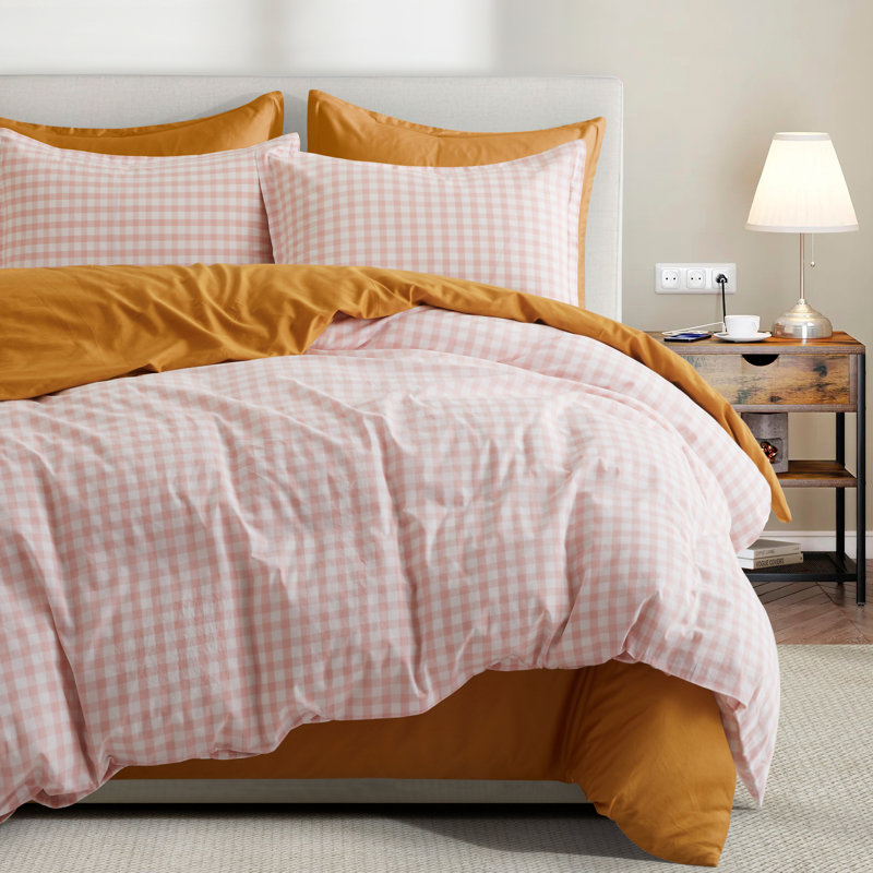 Gingham Plaid Duvet Cover Set, Bluch Plaid/Gingham/Geometric, King Duvet Cover + 2 King Pillow Shams