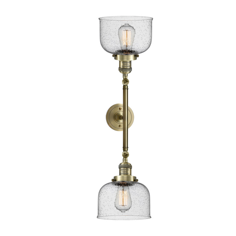 Bell - 2 Light 19" Bath Vanity Light, Seedy, 60 Watt Vintage Incandescent Bulb, Antique Brass