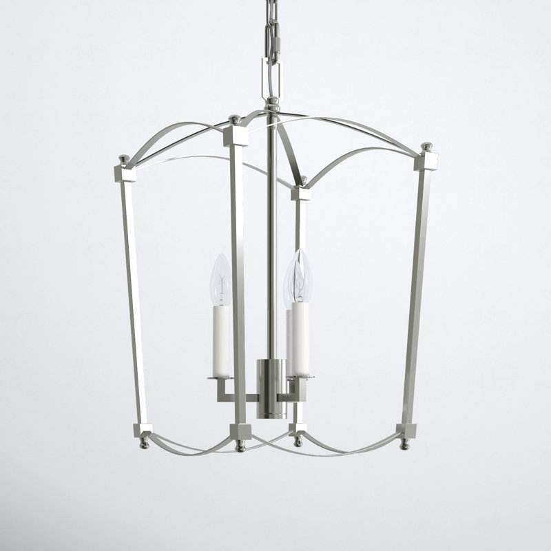 Olive 3-Light Metal Dimmable Lantern Chandelier, Polished Nickel