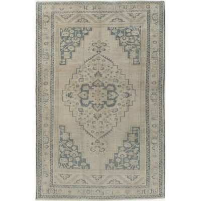 One-of-a-Kind 6'2" X 9'8" 1940s Wool Area Rug Beige/Blues/Camel