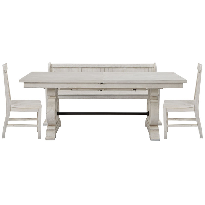 Extendable Rectangular Dining Table With 2 Side Chairs And Bench, 4Pcs:Table,Bench,2Chairs
