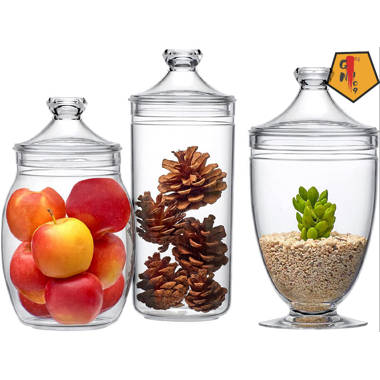 Clear Decorative Glass Jars with Lids, Set of 3