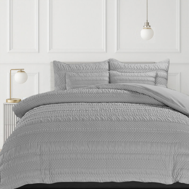 3D Embossed Geometric Pattern Saville Duvet Set, Silver, 3, Double Duvet Cover Set