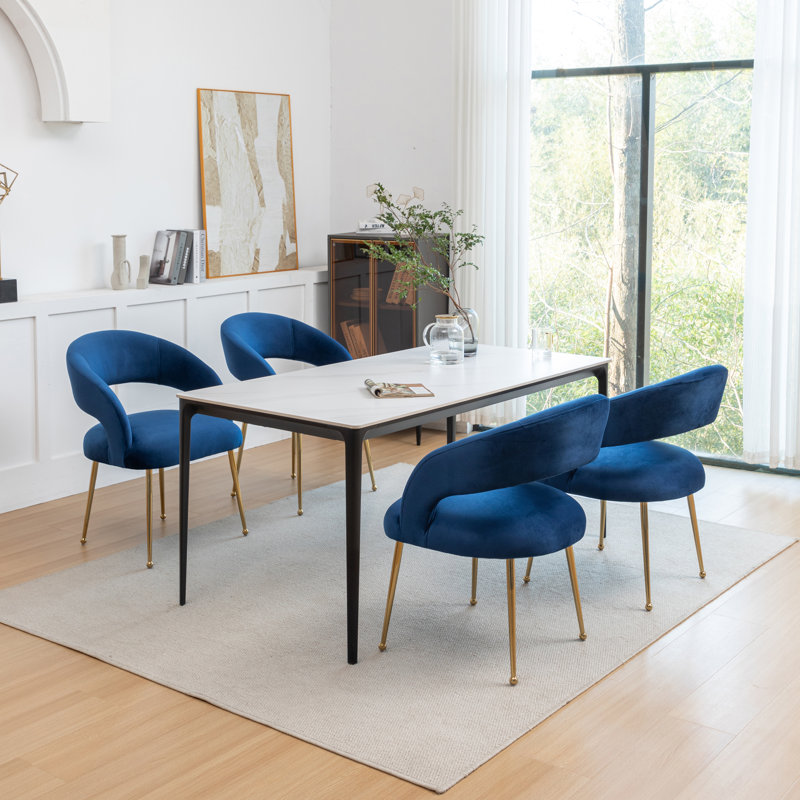 Chaise avec accoudoirs en velours Lokelani, 4, Bleu marine
