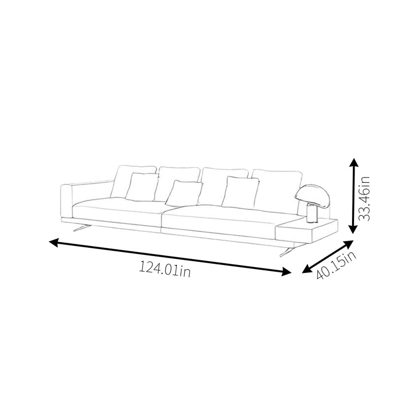 Canapé droit en lin et coton, 4, H 33,46 po x l 124,01 po x P 40,15 po