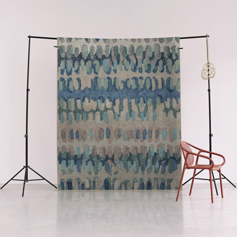 Tapis décoratif moderne à motif abstrait bleu et vert, Rectangle 3 pi 9,81 po x 4 pi 11,06 po
