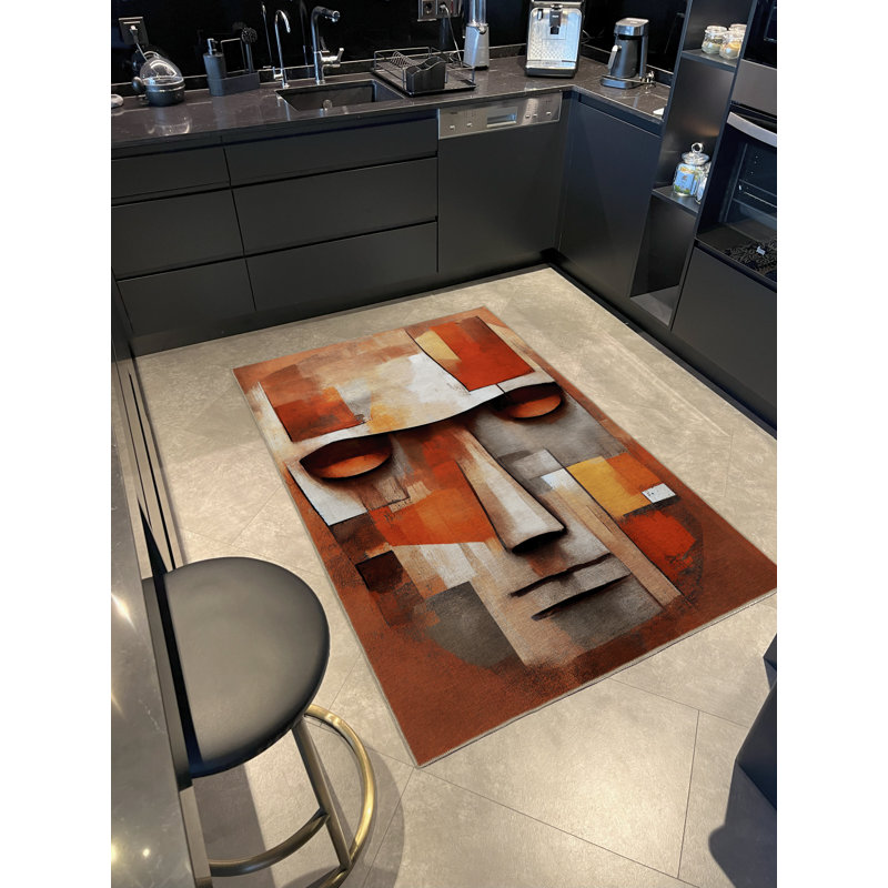 Tapis décoratif moderne multicolore à motif de portrait d'ethnie masculine, Tapis de couloir 3 pi 9,81 po x 9 pi 10,11 po