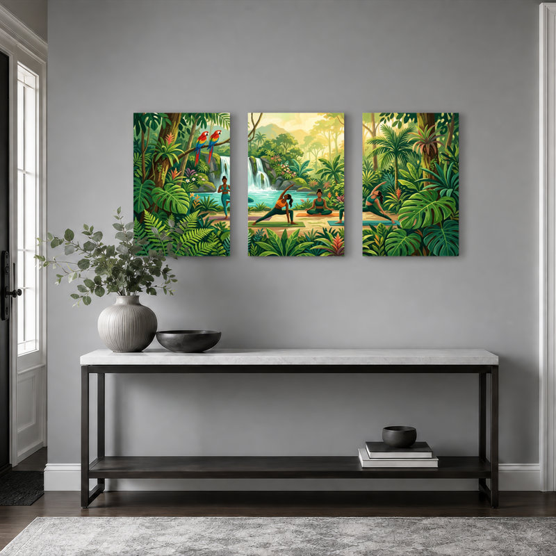 Tropical Yoga Art, ensemble de 3 reproductions d'art sur toile tendue sur toile pour salon, chambre à coucher, décoration intérieure