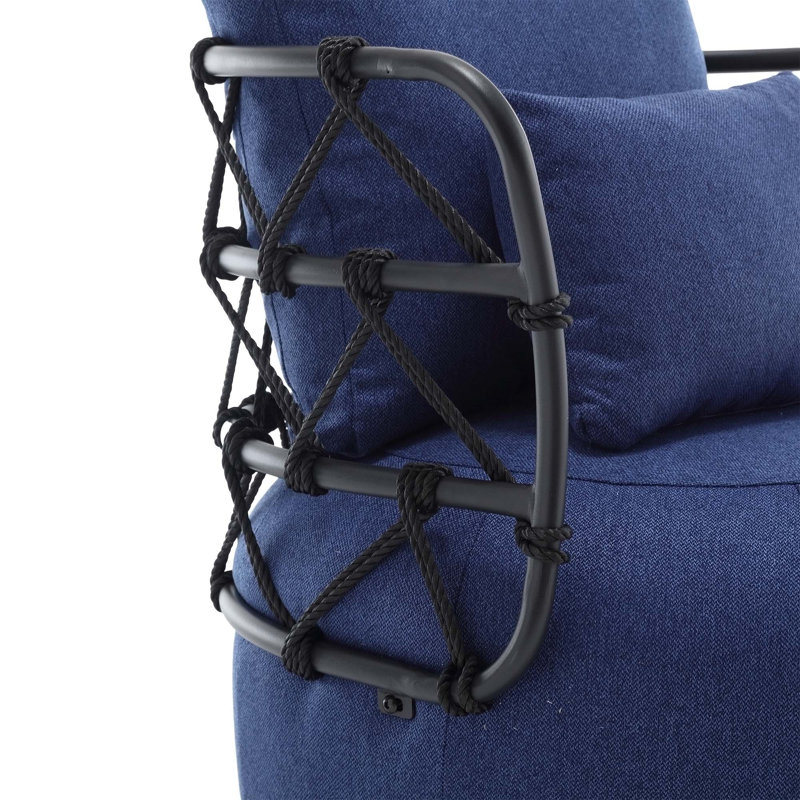 Fauteuil d'appoint confortable en lin texturé avec support en métal élégant