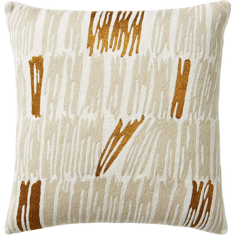 Static Hand-Embroidered Chain Stitch Pillow, Cream/Oyster/Gold Rayon