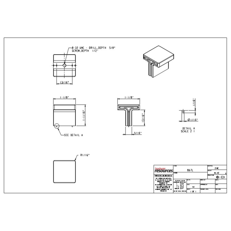 Anwick Square Knob, Brushed Pewter