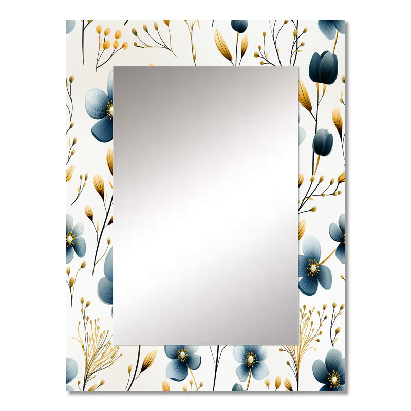 Motif floral de pétales de fleurs bleu et blanc Chelcia - miroir mural floral, 32 po x 24 po