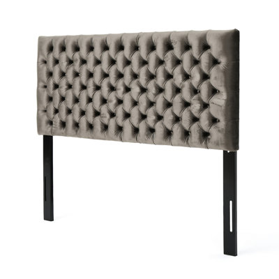 Modern Button- Grey Velvet Headboard For A Stylish Bedroom With Adjustable Legs, Offering Customized Fit