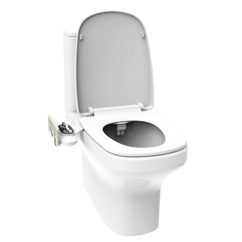 Bidet de toilette blanc avec double buse à l'avant et à l'arrière, poignées pour l'eau, support pour téléphone, plastique, largeur de l'emballage de 11 po