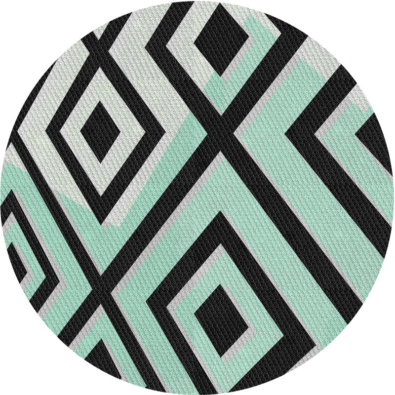 Laine tissée à la machine abstraite et polyester noir/blanc Tapis décoratif, Rond 7 pi