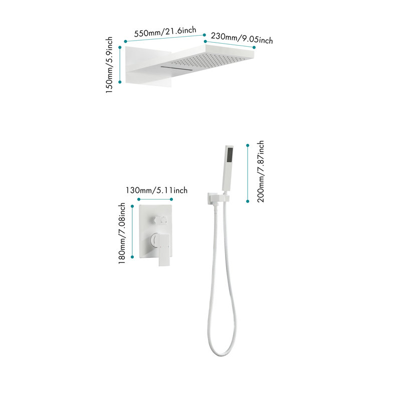 Wall Mounted Waterfall Shower System with Handheld Shower