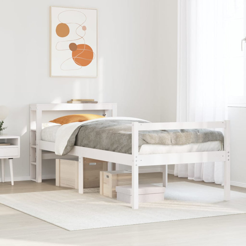 Solid Wood Bed, European Single (90 x 200 cm), White