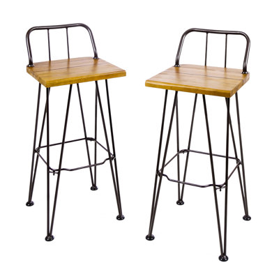 Of 2 Industrial Backyard - Rustic Look Wood, Iron Water , Slatted Seat, Curved Seat Back Patio Use Powder-Coated Frame