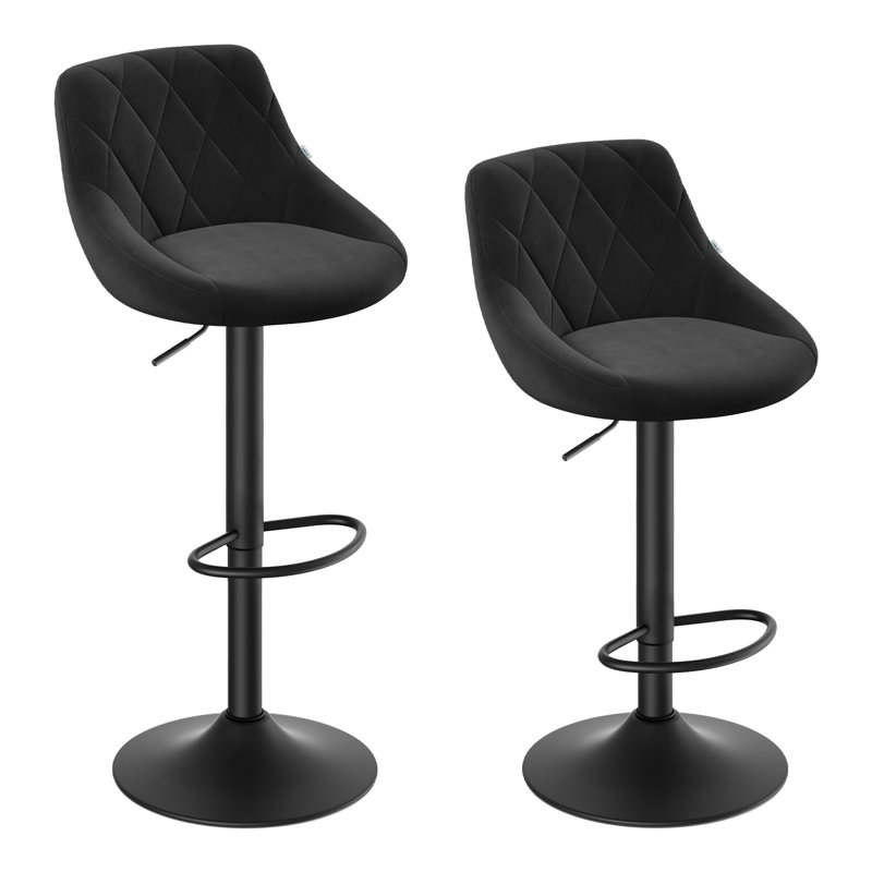Paynter Swivel Upholstered Adjustable Height Bar Stool with Steel Frame, Black, 1