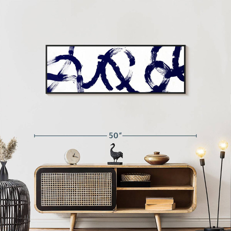 Coups d'un bleu profond, 43 po x 15 po, Cadre flottant noir