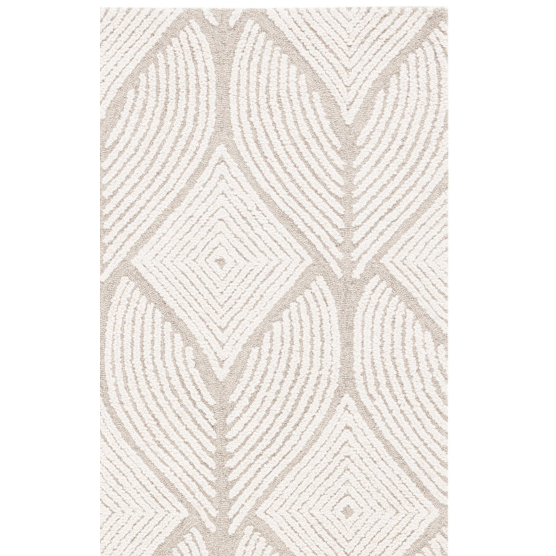Johnya Hand Tufted Wool/Cotton Geometric Rug in Gray/Beige, Runner 2'3" x 8'