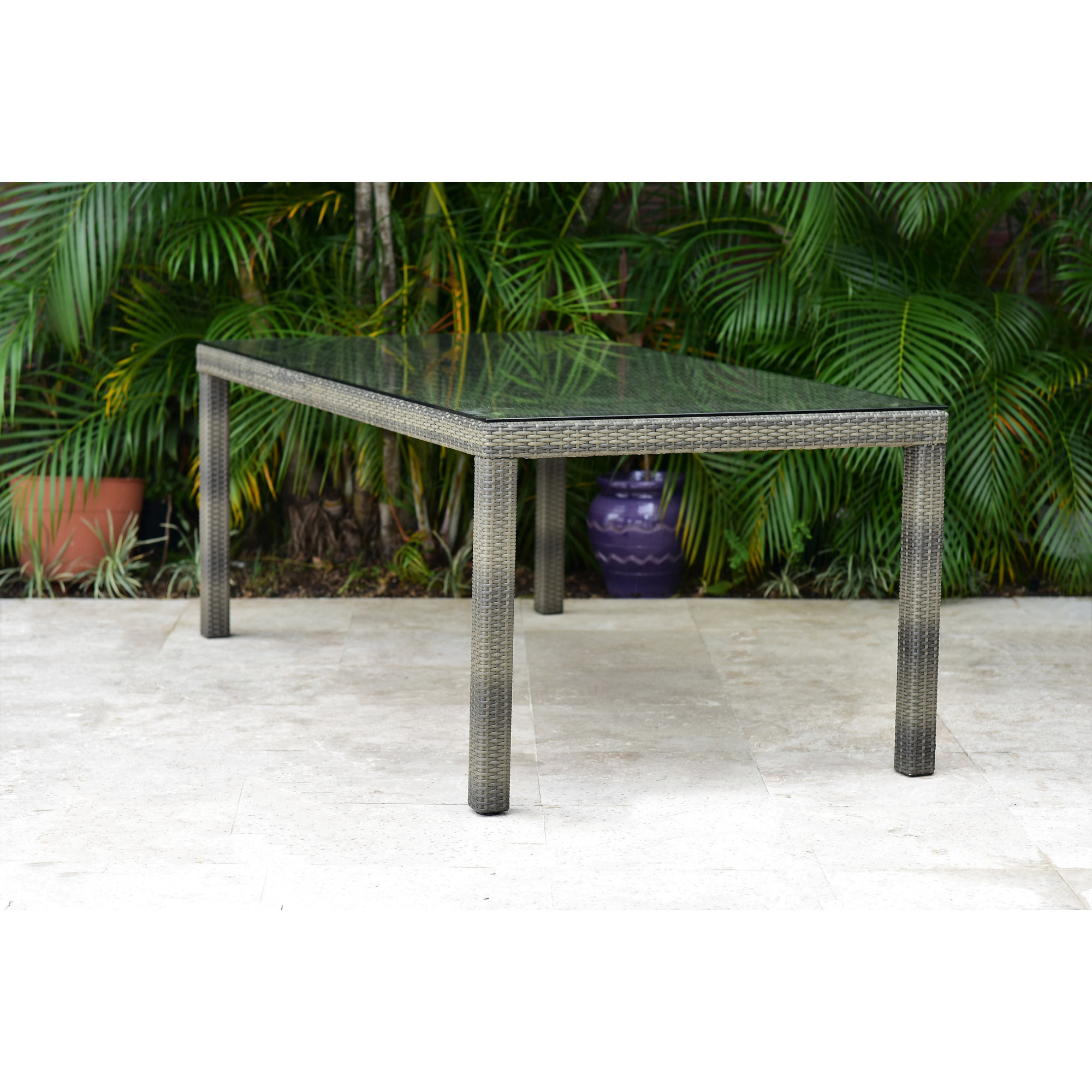 Alyisa 79'' Glass Outdoor Dining Table