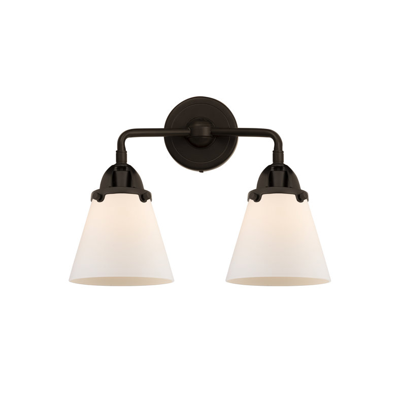 Éclairage pour meuble-lavabo à 2 cônes 6 po, 2 lumières et 14 po Shauna, Blanc mat, DEL, Bronze huilé
