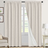 Linen Look 100% Blackout Curtains for Bedroom Full Light Blocking Rod Pocket 42 Inches Wide Linen Textured Thick Window Curtain Drapes with Backing