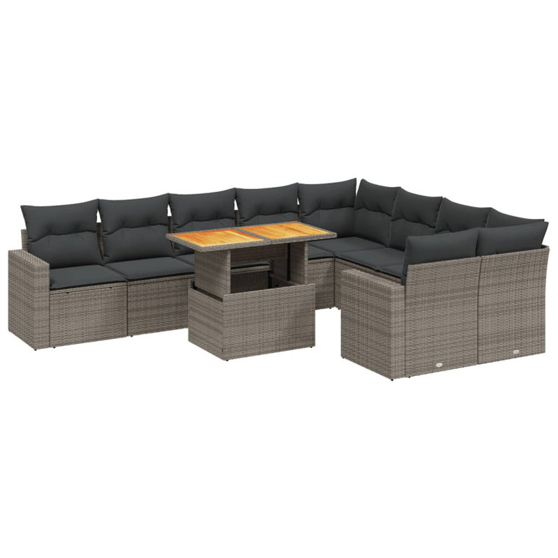 Ensemble de canapé de jardin Vidaxl Coussins: gris foncé, rotin: gris