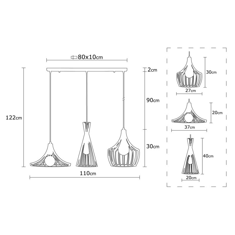 Lustre moderne noir avec hauteur réglable, 21,7 po de diamètre x 44,5 po de hauteur | Corps en métal, 3 x E27 Max 40W | Design industriel, parfait pour le salon et la salle à manger | Finition de couleur unie élégante, installation facile