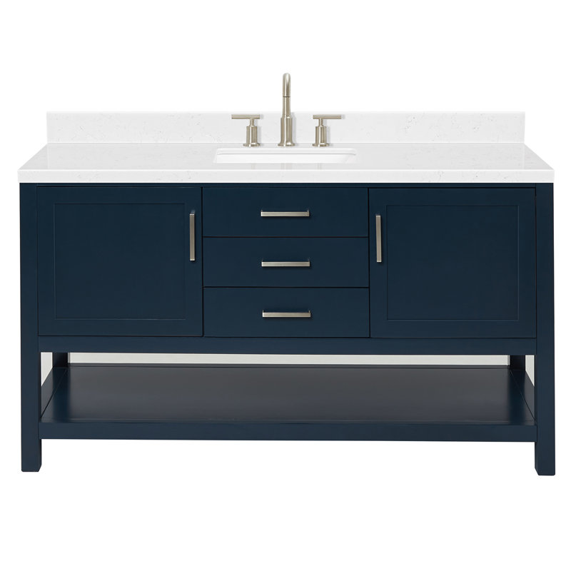 Bayhill 42'' Free Standing Single Bathroom Vanity with Quartz Top, Midnight Blue, 60" W, Carrara White Quartz