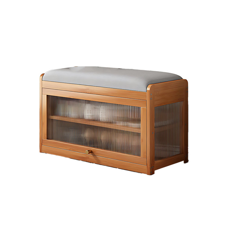 Banc de rangement transparent pour chaussures en bambou, Brun