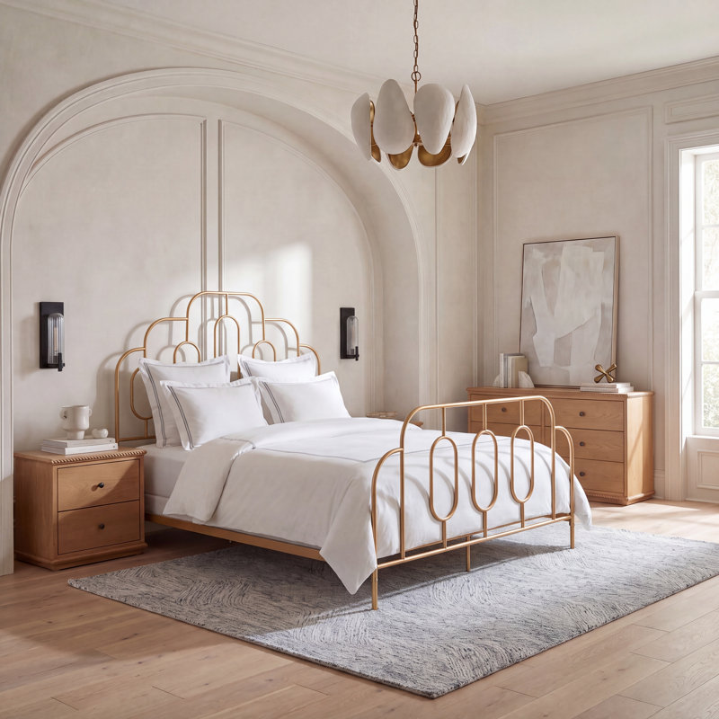 Magdeline Metal Open-Frame Bed, Queen, Gold