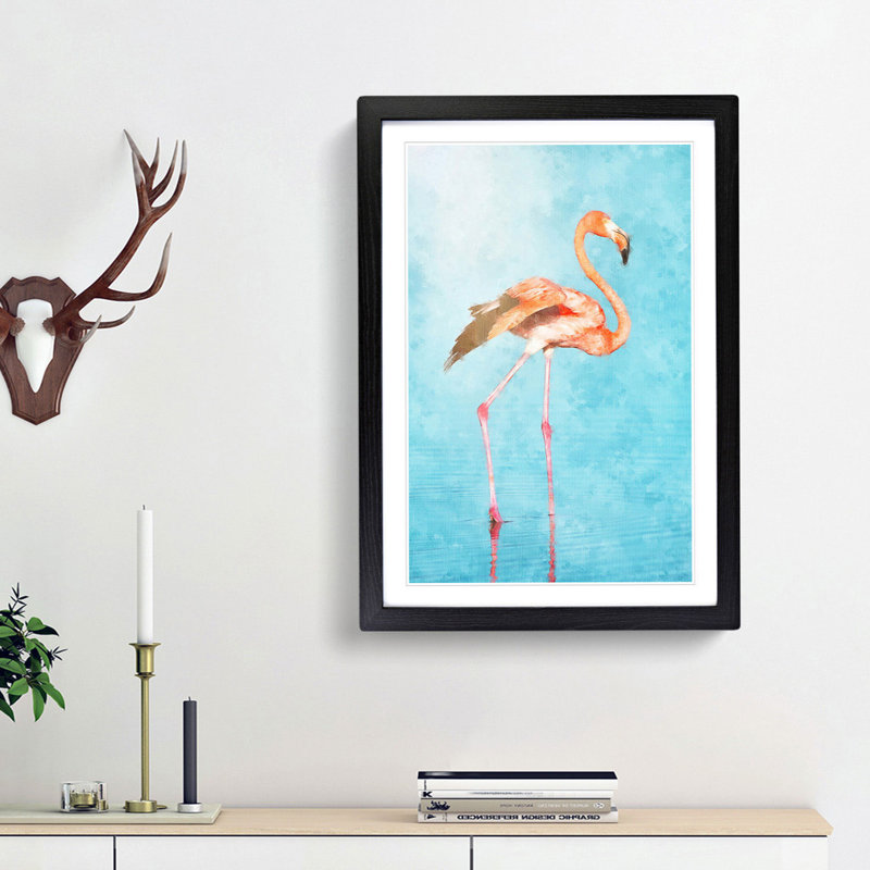 Flamingo Bird - Picture Frame Painting Print, 87cm H x 62cm W x 2cm D, Black Framed