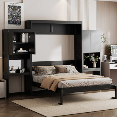 Queen Size Murphy Bed With Desk, Vanity And Cabinets, Espresso