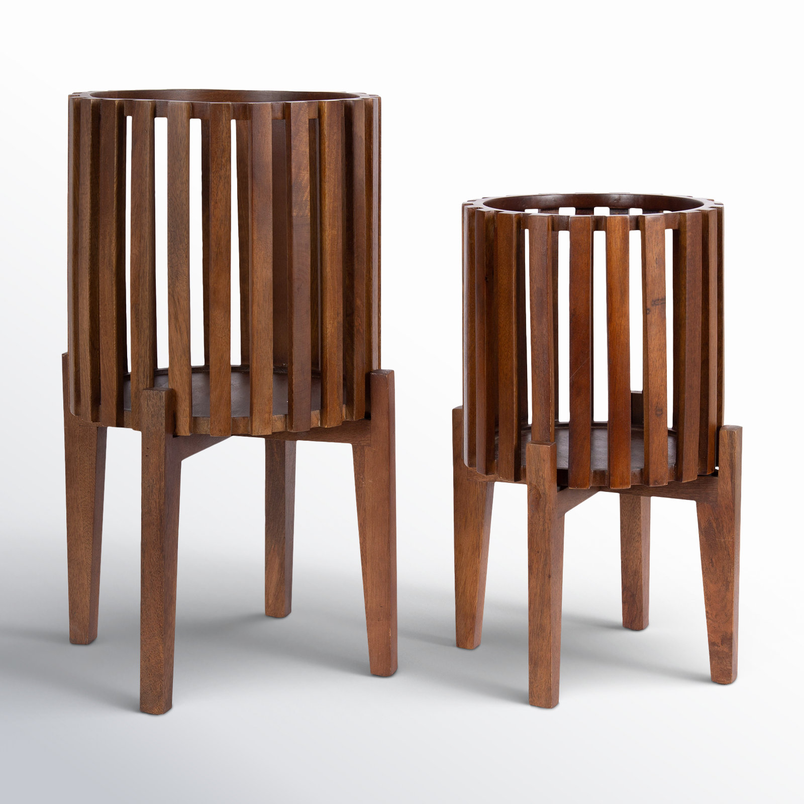 Ilke Wood Pot Planter - Set of 2, Walnut