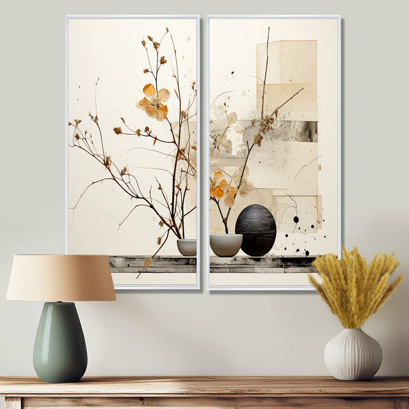 «Asian Art Sumi Bird Serenity XXI», reproduction sur toile jaune, H 20 po x l 24 po, Reproduction encadrée sans passe-partout