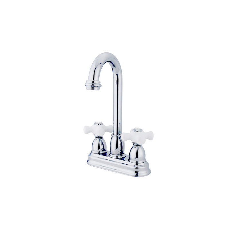 Porcelain Cross Double Handle Kitchen Faucet, Polished Chrome