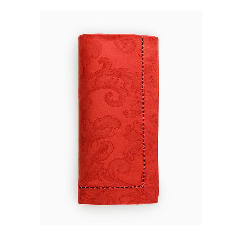 Acanthus Cotton Square Napkins, Garnet