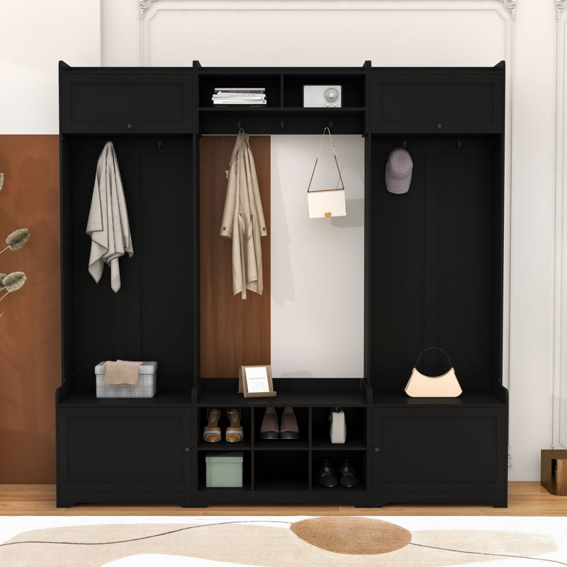 Timeless Hall Tree with Spacious Storage, Adjustable Shelves, Black