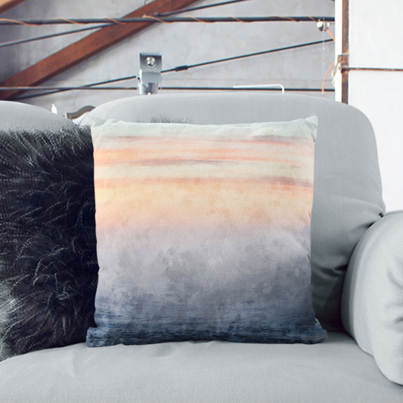 Peach Landscape Painting Square Throw Cushion, Black, 40cm H x 40cm W x 15cm D