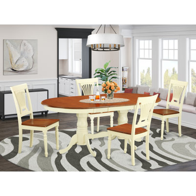 5 Piece Dining Room Furniture Set Includes an Oval Wooden Table with Butterfly Leaf and 4 Kitchen Dining Chairs, Buttermilk & Cherry