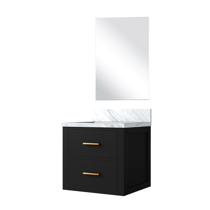 Meuble-lavabo simple noir 20 po L 18 po x P - Comptoir en acrylique et miroir, Noir